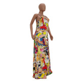 Cartoon Print Big Swing Slip Maxi Dress TR-1021