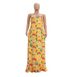 Cartoon Print Big Swing Slip Maxi Dress TR-1021