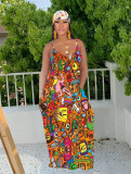 Cartoon Print Big Swing Slip Maxi Dress TR-1021