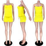 Home Sportswear Solid Color Sexy Suspender Shorts Set ASL-6261