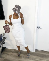 Solid Backless Sleeveless Ruched Midi Dress LDS-3209