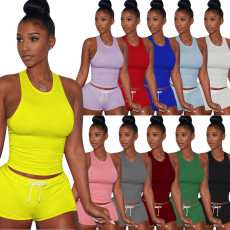 Solid Sleeveless Summer Two Piece Shorts Suit TE-3147-1