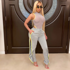 Casual Stacked Split Mid Waist Long Pants MEM-8276