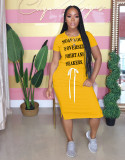 Plus Size Casual Letter Print Drawstring Split Midi Dress LDS-3211