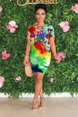Tie Dye Letter Print Casual Two Piece Shorts Set WY-6673