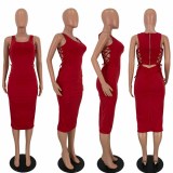 Solid Backless Sleeveless Ruched Midi Dress LDS-3209