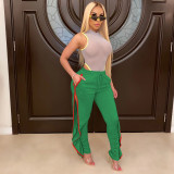 Casual Stacked Split Mid Waist Long Pants MEM-8276