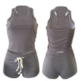 Solid Sleeveless Summer Two Piece Shorts Suit TE-3147-1