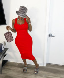 Solid Backless Sleeveless Ruched Midi Dress LDS-3209
