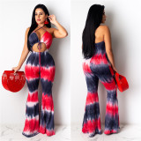 Sexy Tie Dye Halter Backless Strappy Flared Jumpsuit LSL-6346