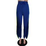 Casual Stacked Split Mid Waist Long Pants MEM-8276