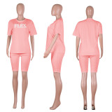 Solid Color Letter Printing Two Piece Set NIK-103