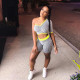 Single Sleeve Striped Sports Two Piece Set NIK-098
