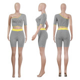 Single Sleeve Striped Sports Two Piece Set NIK-098
