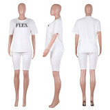 Solid Color Letter Printing Two Piece Set NIK-103