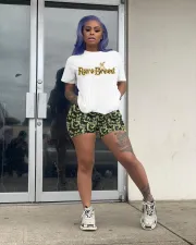Plus Size Letter Print Casual Two Piece Shorts Set ML-7320