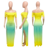 Gradient Contrast Color Split Maxi Dress NIK-117