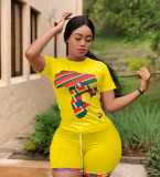 Plus Size Sexy Printed Casual Shorts Two Piece Set CL-6055