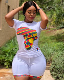 Plus Size Sexy Printed Casual Shorts Two Piece Set CL-6055