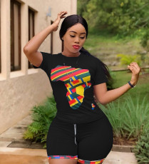 Plus Size Sexy Printed Casual Shorts Two Piece Set CL-6055