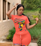 Plus Size Sexy Printed Casual Shorts Two Piece Set CL-6055