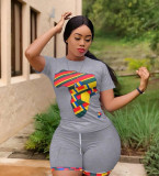 Plus Size Sexy Printed Casual Shorts Two Piece Set CL-6055