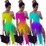 Gradient Contrast Color Split Maxi Dress NIK-117
