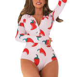 Casual Printed Long Sleeve Slepwear Bodysuit SFY-121