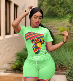 Plus Size Sexy Printed Casual Shorts Two Piece Set CL-6055