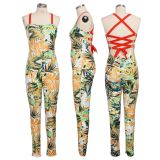 Sexy Floral Print Strappy Backless Jumpsuits SMR-9580