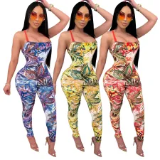 Sexy Floral Print Strappy Backless Jumpsuits SMR-9580