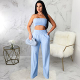 Solid Tube Tops Long Pants Sexy Two Piece Suits SMR-9613