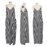Casual Loose Striped V Neck Slip Maxi Dress SMR-9615