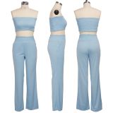 Solid Tube Tops Long Pants Sexy Two Piece Suits SMR-9613
