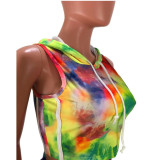 Tight Sleeveless Tie-dye Printing Suit SMD-7016-1