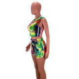 Tight Sleeveless Tie-dye Printing Suit SMD-7016-1