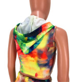 Tight Sleeveless Tie-dye Printing Suit SMD-7016-1