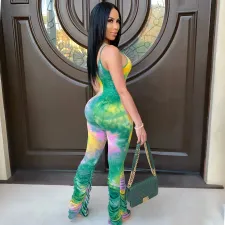 Color Print Folds Suspenders Jumpsuit JH-161