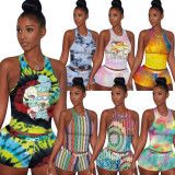 Printed Vest Sports Shorts Two Piece Set TE-4024