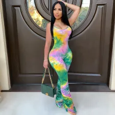 Color Print Folds Suspenders Jumpsuit JH-161