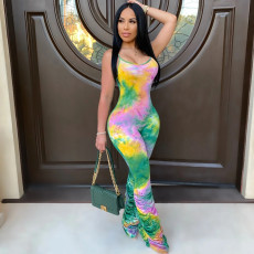 Color Print Folds Suspenders Jumpsuit JH-161