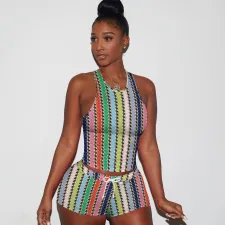 Printed Vest Sports Shorts Two Piece Set TE-4024