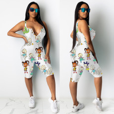 Zipper Cartoon Printed Casual Romper AL-177
