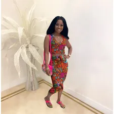 Casual Fashion Cartoon Printed V-neck Two-piece Suit SHD-9237