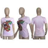 Plus Size Cartoon Print Short Sleeve O Neck T Shirt Tops BGN-062