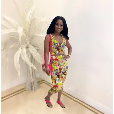 Casual Fashion Cartoon Printed V-neck Two-piece Suit SHD-9237
