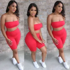 Casual Tube Top Shorts Two Piece Set TR-1028