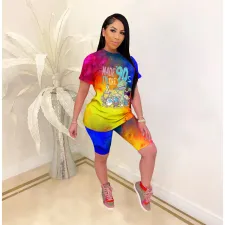 Tie-dye Cartoon Printed Short-Sleeve Shorts Suit SHD-9234