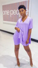 Casual Loose Short Sleeve Split T-shirt Shorts Two Piece Set TR-1025
