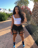 Sexy Hole Fringed Jeans Shorts HMS-5309